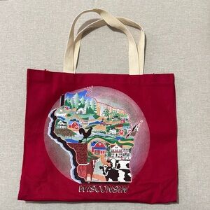 GUC Cloth Wisconsin Tote-Red-Single Logo Side Beige Handles-Open Top